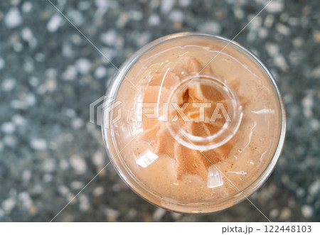 Iced Blended Coffee Drink in a Plastic Cup with Whipped Cream 122448103