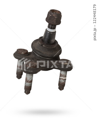 Ball joint on the arm of the car, part of the front suspension of the vehicle for repair and replacement in a vehicle repair shop. Spare parts catalog. 122448179