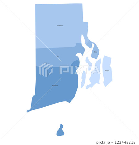 Rhode Island, RI - detailed political map of US state. Administrative map divided into counties. Blue map with county name labels. Vector illustration 122448218