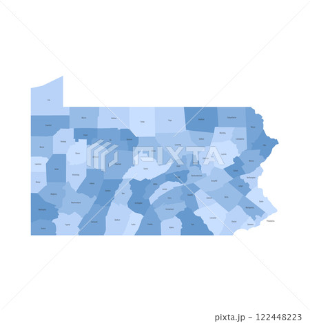 Pennsylvania, PA - detailed political map of US state. Administrative map divided into counties. Blue map with county name labels. Vector illustration 122448223