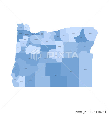 Oregon, OR - detailed political map of US state. Administrative map divided into counties. Blue map with county name labels. Vector illustration 122448251