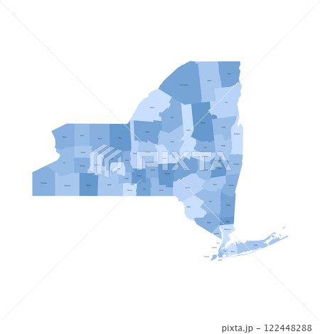 New York, NY - detailed political map of US state. Administrative map divided into counties. Blue map with county name labels. Vector illustration New York, NY - detailed political map of US state. Administrative map divided into counties. Blue map with county name labels. Vector illustration 122448288