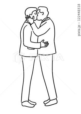 Gay wedding, happy male gay couple kissing vector illustration Gay wedding, happy male gay couple kissing vector illustration 122448318