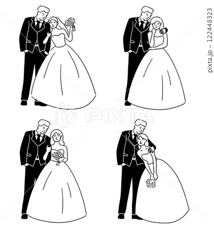 Wedding couple, bride and groom are striking different cute poses 122448323