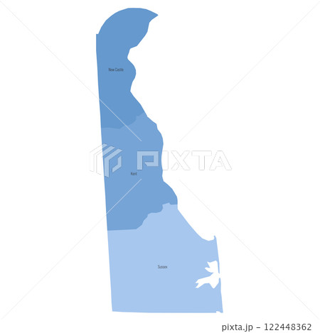 Delaware, DE - detailed political map of US state. Administrative map divided into counties. Blue map with county name labels. Vector illustration 122448362