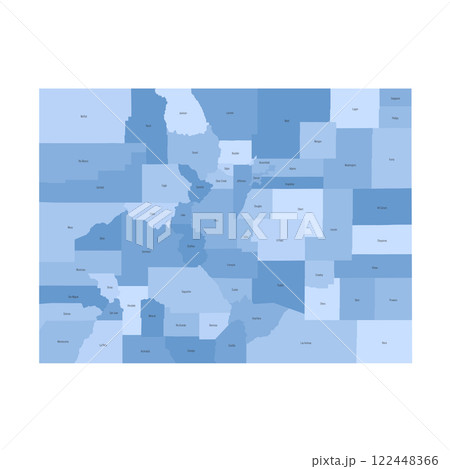 Colorado, CO - detailed political map of US state. Administrative map divided into counties. Blue map with county name labels. Vector illustration Colorado, CO - detailed political map of US state. Administrative map divided into counties. Blue map with county name labels. Vector illustration 122448366