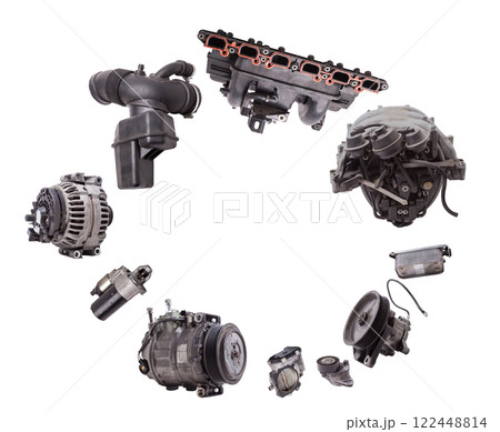 Intake manifold plastic housing with a system for adjusting the air flow to the engine. Repair and replacement of spare parts of vehicles in a car service. Intake manifold plastic housing with a system for adjusting the air flow to the engine. Repair and replacement of spare parts of vehicles in a car service. 122448814