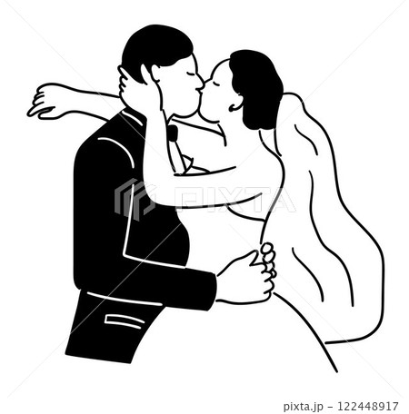 Couple in love, Affectionate bride and groom kissing on their wedding day Couple in love, Affectionate bride and groom kissing on their wedding day 122448917