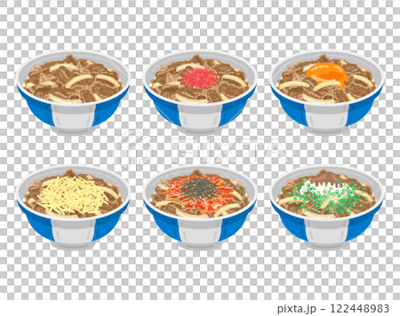 Various types of beef bowl illustration set 122448983