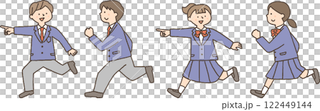 穿著校服的男女並肩奔跑 122449144
