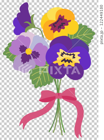 Bouquet of pansies tied with a pink ribbon 122449180