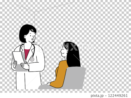 A female doctor explaining to a patient A female doctor explaining to a patient 122449261