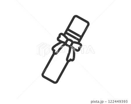 リボンのついた、卒業証書ケースのアイコン（線画）のイラスト 122449393