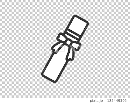 リボンのついた、卒業証書ケースのアイコン（線画）のイラスト 122449393