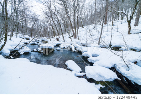 「青森県」雪景色の奥入瀬渓流 冬 「青森県」雪景色の奥入瀬渓流 冬 122449445