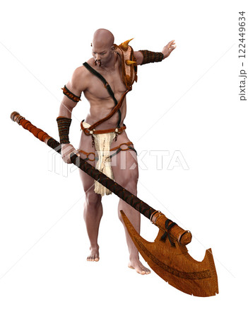 3D Dark skinned warrior with loincloth and axe 122449634