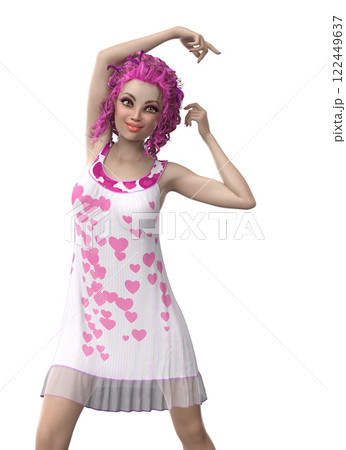 3D Girl with Pink Hair in Heart Dress 3D Girl with Pink Hair in Heart Dress 122449637