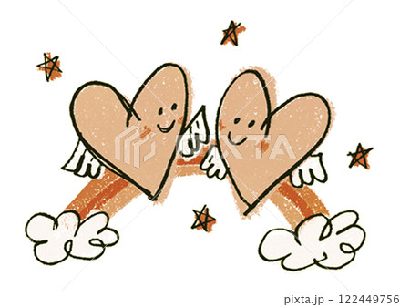 にこにこしているふたつのハートと虹 にこにこしているふたつのハートと虹 122449756