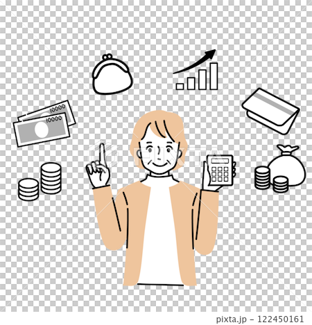 Senior woman with a calculator and icon 122450161