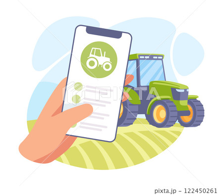 Farming Technology with Hand Use Smartphone App Vector Illustration 122450261