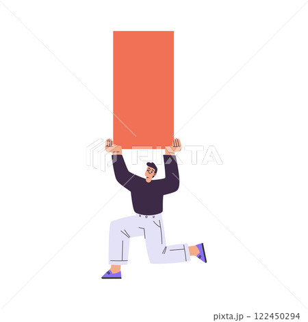 Man Character Office Employee and Team Member Hold Block Vector Illustration Man Character Office Employee and Team Member Hold Block Vector Illustration 122450294