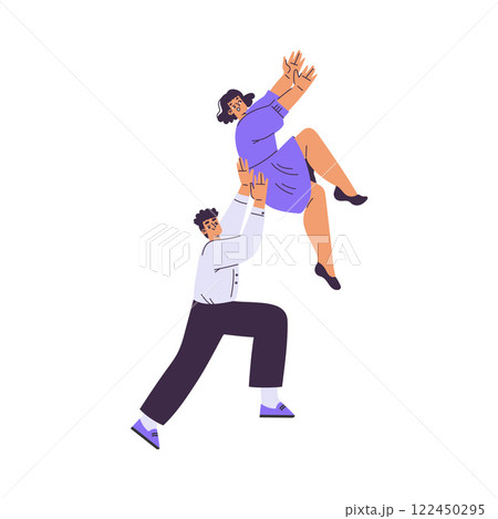 Teamwork with Man and Woman Achieve Goal Climb Up Vector Illustration 122450295