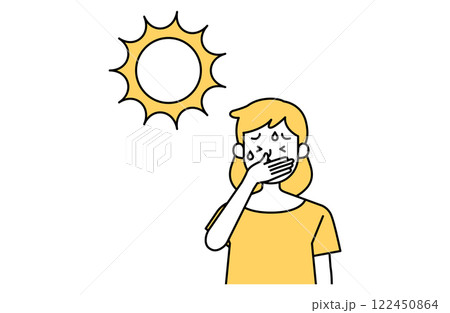 炎天下で体調不良になる女性のベクターイラスト 熱中症予防 太陽 日光 シンプル かわいい 夏バテ 炎天下で体調不良になる女性のベクターイラスト 熱中症予防 太陽 日光 シンプル かわいい 夏バテ 122450864