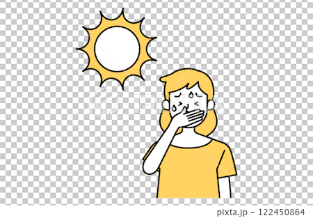 炎天下で体調不良になる女性のベクターイラスト 熱中症予防 太陽 日光 シンプル かわいい 夏バテ 炎天下で体調不良になる女性のベクターイラスト 熱中症予防 太陽 日光 シンプル かわいい 夏バテ 122450864