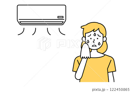 室内で汗をかく女性のベクターイラスト 熱中症予防 屋内 エアコン 夏バテ シンプル かわいい 室内で汗をかく女性のベクターイラスト 熱中症予防 屋内 エアコン 夏バテ シンプル かわいい 122450865