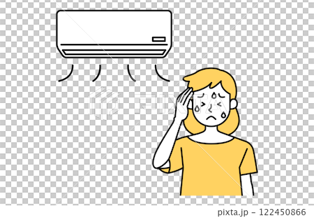 室内で頭痛になる女性のベクターイラスト 熱中症予防 屋内 エアコン 夏バテ シンプル かわいい 室内で頭痛になる女性のベクターイラスト 熱中症予防 屋内 エアコン 夏バテ シンプル かわいい 122450866