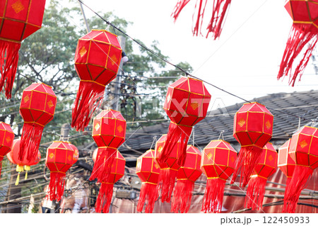 Spring festival, Lunar or Chinese new year lanterns decorated over street in old town, Thailand. Spring festival, Lunar or Chinese new year lanterns decorated over street in old town, Thailand. 122450933