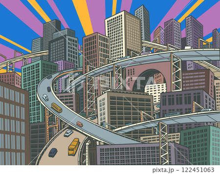 Megapolis city with many roads high. Urbanism is a modern problem. Sale of real estate and tourist trips to the capitals of the world. 122451063