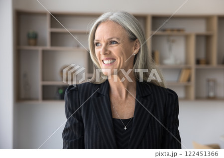 Mature optimistic businesswoman posing in modern office Mature optimistic businesswoman posing in modern office 122451366