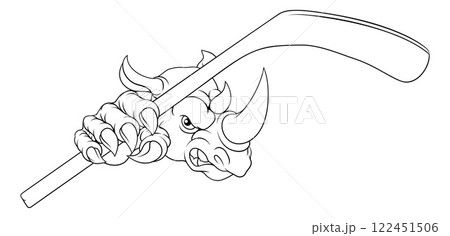 Rhino Rhinoceros Ice Hockey Cartoon Sports Mascot Rhino Rhinoceros Ice Hockey Cartoon Sports Mascot 122451506