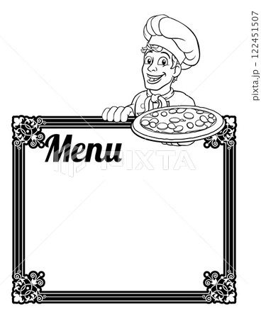 Pizza Chef Cook Cartoon Man Menu Sign Background Pizza Chef Cook Cartoon Man Menu Sign Background 122451507