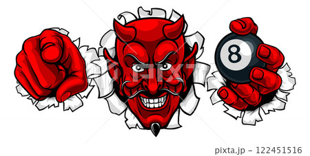 Devil Billiards Pool 8 Ball Mascot Illustration Devil Billiards Pool 8 Ball Mascot Illustration 122451516