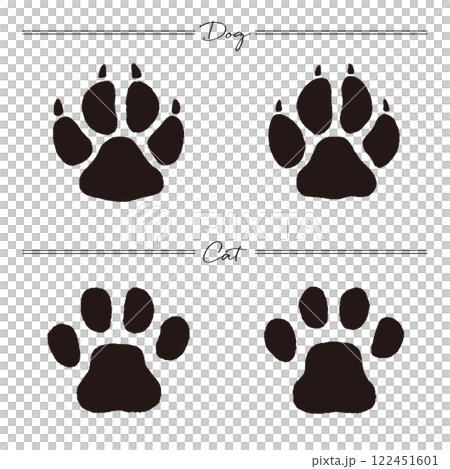猫と犬の足跡の手描きイラストセット 猫と犬の足跡の手描きイラストセット 122451601