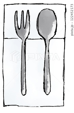 カトラリーのイラスト　黒いフォークとスプーン 122452173