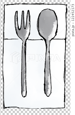 Cutlery illustration: black fork and spoon 122452173