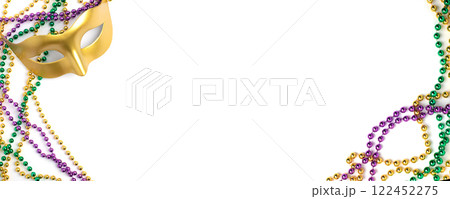 Mardi gras beads frame isolated on white background Mardi gras beads frame isolated on white background 122452275