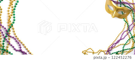 Mardi gras beads frame isolated on white background Mardi gras beads frame isolated on white background 122452276