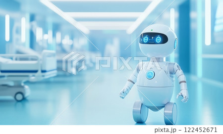 Robot provides medication and support in a clean hospital environment, promoting patient well-being and care Robot provides medication and support in a clean hospital environment, promoting patient well-being and care 122452671