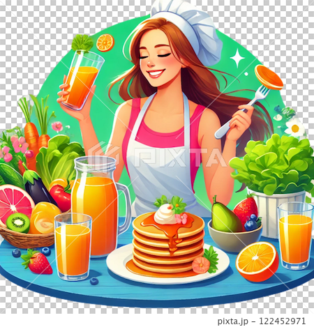 A woman surrounded by ingredients 122452971