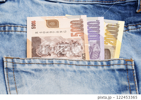 Congolese franc in the pocket of blue jeans Congolese franc in the pocket of blue jeans 122453365