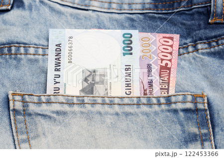 Rwandan franc  in the pocket of blue jeans 122453366