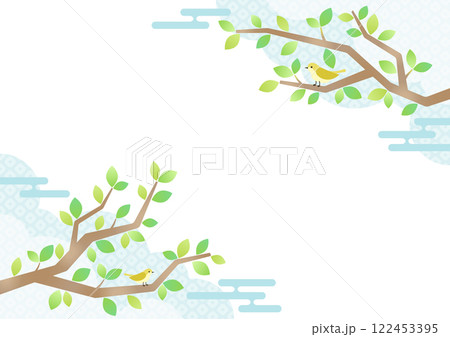 和風デザインの木と鶯のイラスト背景素材 122453395