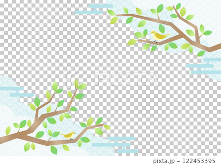 和風デザインの木と鶯のイラスト背景素材 122453395