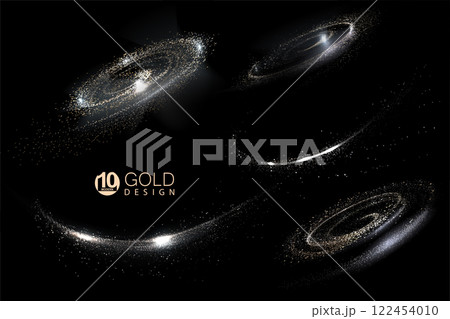 A separate design element, a golden set of swirls and arcs of glittering tinsel 122454010