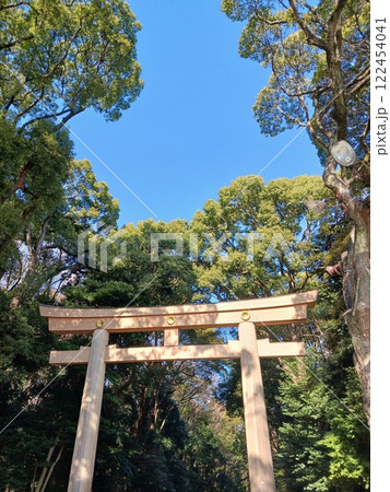 「明治神宮の大鳥居と青空｜日本の伝統と自然の調和」 122454041
