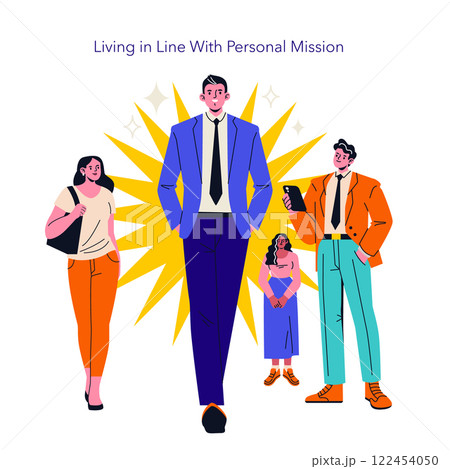 Logotherapy concept. Emphasizes living in accordance with personal mission and purpose. Encourages individuals to discover meaning in life, fostering fulfillment and resilience. Vector illustration. Logotherapy concept. Emphasizes living in accordance with personal mission and purpose. Encourages individuals to discover meaning in life, fostering fulfillment and resilience. Vector illustration. 122454050
